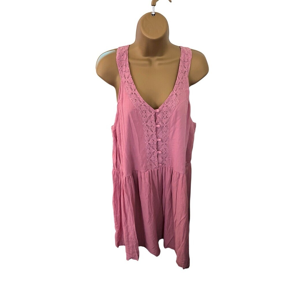 Copper Key Babydoll Tank Dress Lace Trim Sleeveless Dusty Pink XL Juniors
